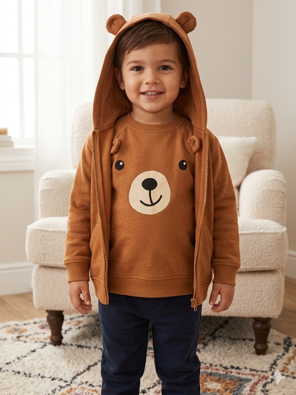 EUC H&M Brown Bear Face Kids Sweatshirt